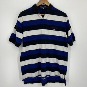 Polo Sport Ralph Lauren Polo Shirt Men's M Blue Striped‎ Cotton Embroidered Vtg